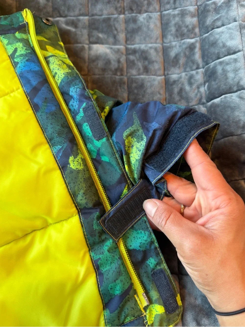 Columbia Blue, Teal & Neon Yellow Camo Hooded Jacket